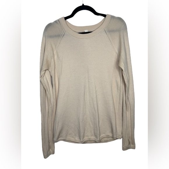 Lululemon Merino Wool Sit In Lotus Sweater Heathered Light Ivory Cream Size 12 - Picture 1 of 10